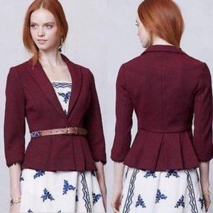 Anthropologie Tabitha Textured Pleated Peplum Blazer in Red and Black Size M